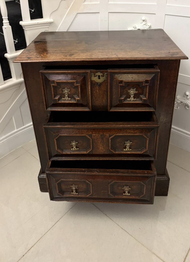 Superb Quality Antique 17th Century Jacobean Oak Geometric Chest of Drawers